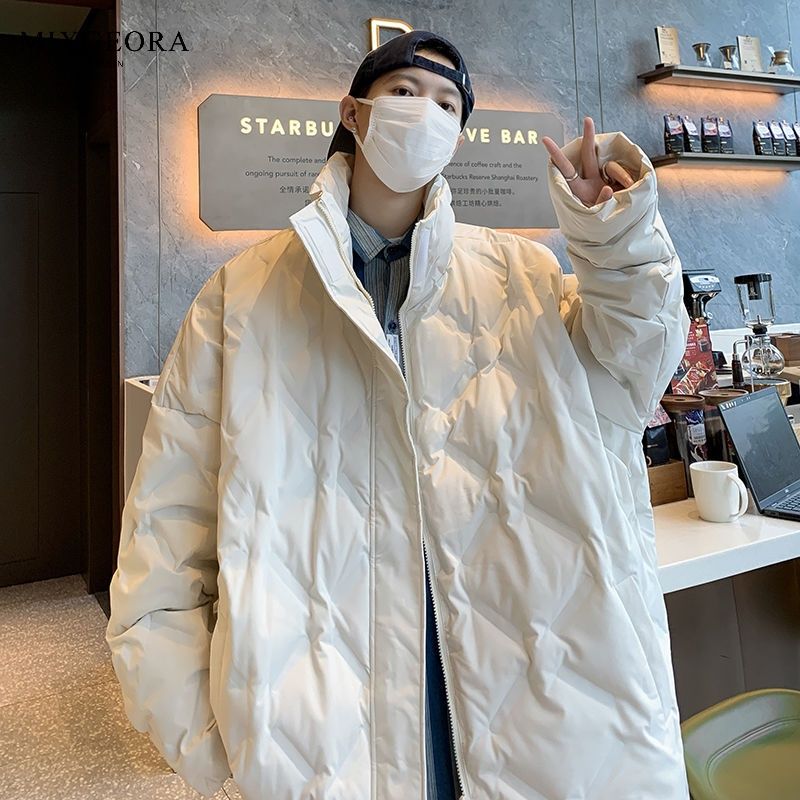 MIX GEORA American stand-collar thickened cotton coat for men in winter rhombus wrinkled high-end bread coat warm cotton coat