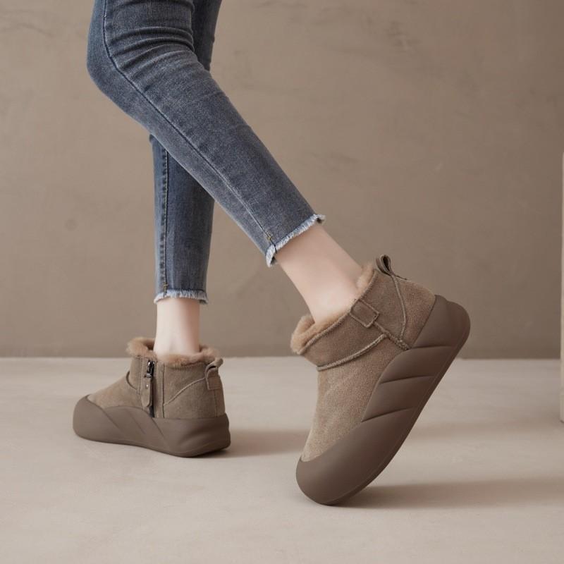 Fur integrated snow boots for women 2023 autumn and winter thick-soled short boots cow suede plus velvet thickened warm cotton shoes