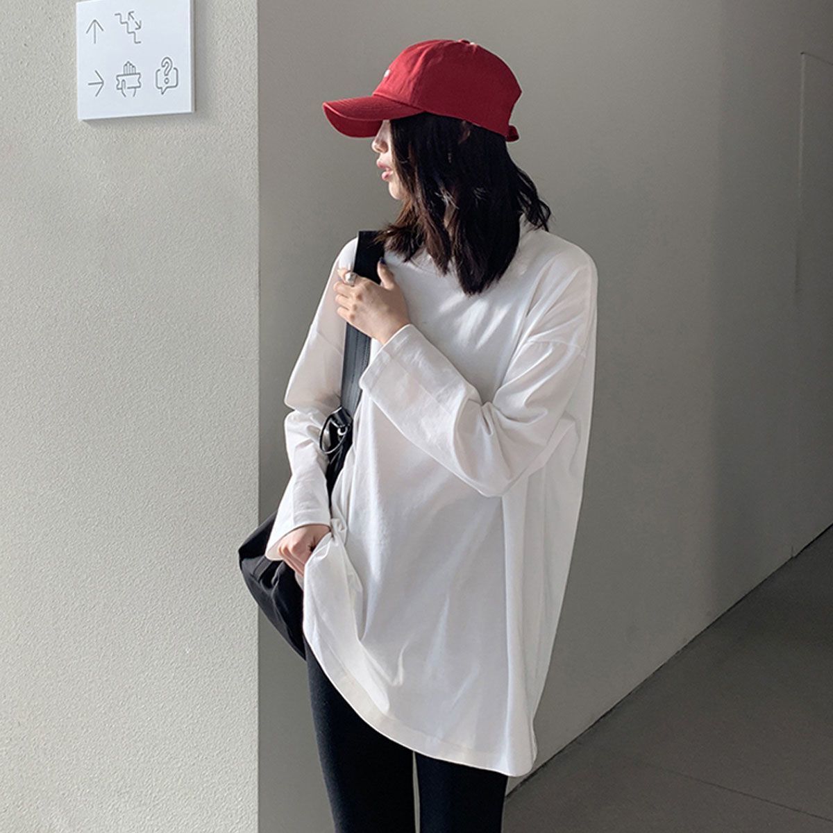 德絨長袖T恤女秋冬內搭白色打底衫韓版慵懶風寬鬆百搭中長款上衣