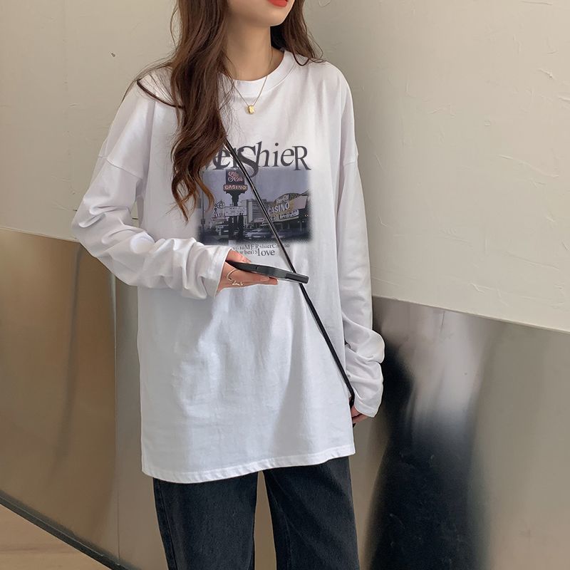 2023秋季新款長袖T恤女寬鬆白色純棉打底衫秋冬內搭上衣短袖時尚t