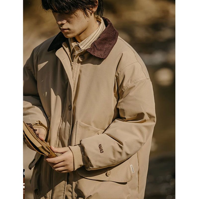 Winter workwear cotton coat collar splicing thickened Japanese retro mountain style lapel corduroy cotton coat for men