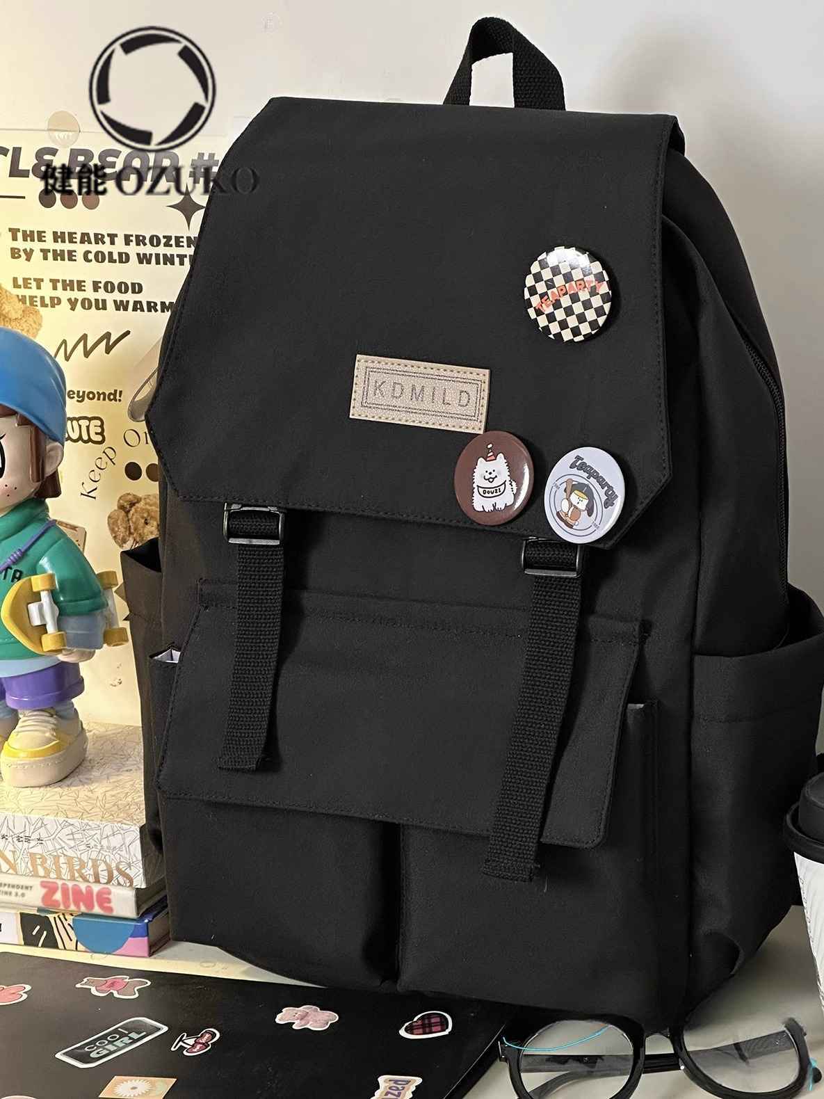 日系街头书包女韩版初高中生工装大容量双肩包男潮旅行背包