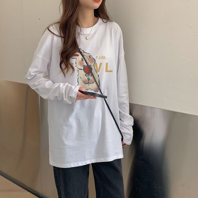 2023秋季新款長袖T恤女寬鬆白色純棉打底衫秋冬內搭上衣短袖時尚t