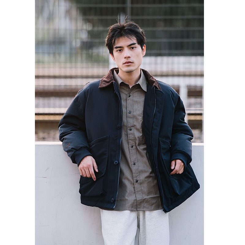 Korean style autumn and winter Japanese retro multi-pocket hunting jacket cotton lapel thickened work jacket cotton jacket for men