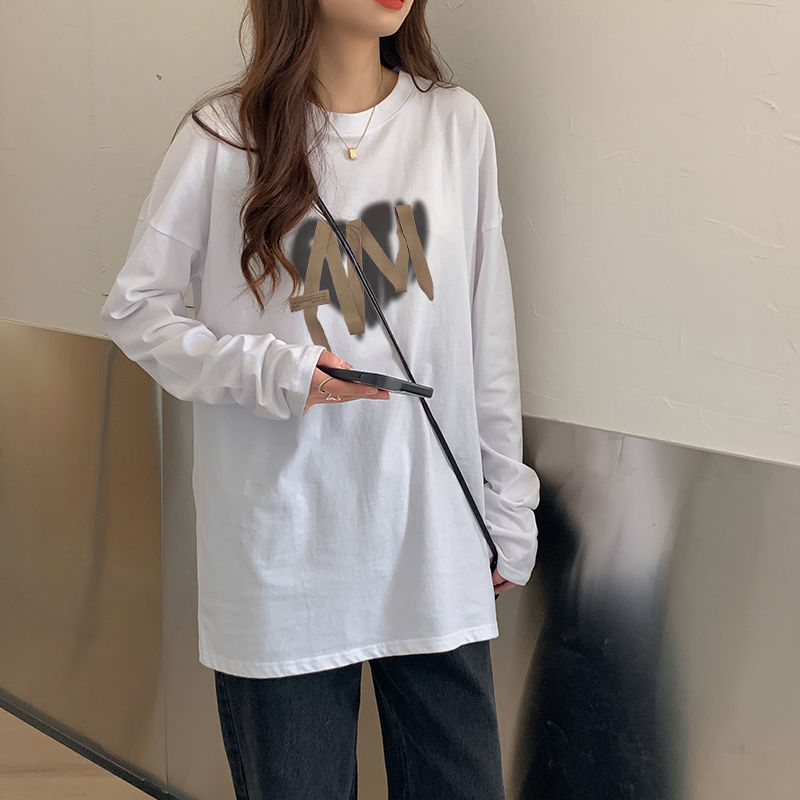 2023秋季新款長袖T恤女寬鬆白色純棉打底衫秋冬內搭上衣短袖時尚t