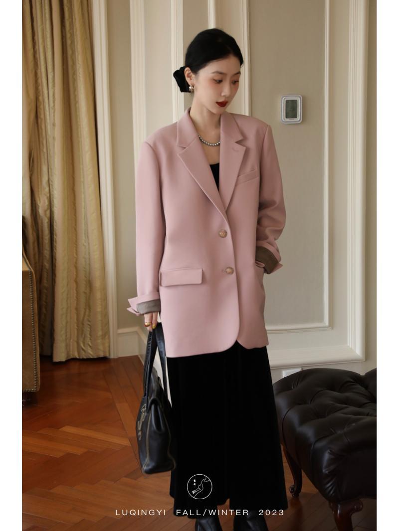 High-end temperament black suit jacket for women spring and autumn temperament casual loose versatile mid-length suit ins