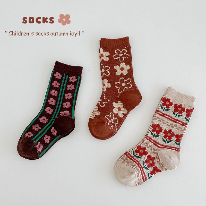 Children's Socks  Autumn Double Needle Dream Garden Socks Combed Cotton Cute Flower Girls Socks