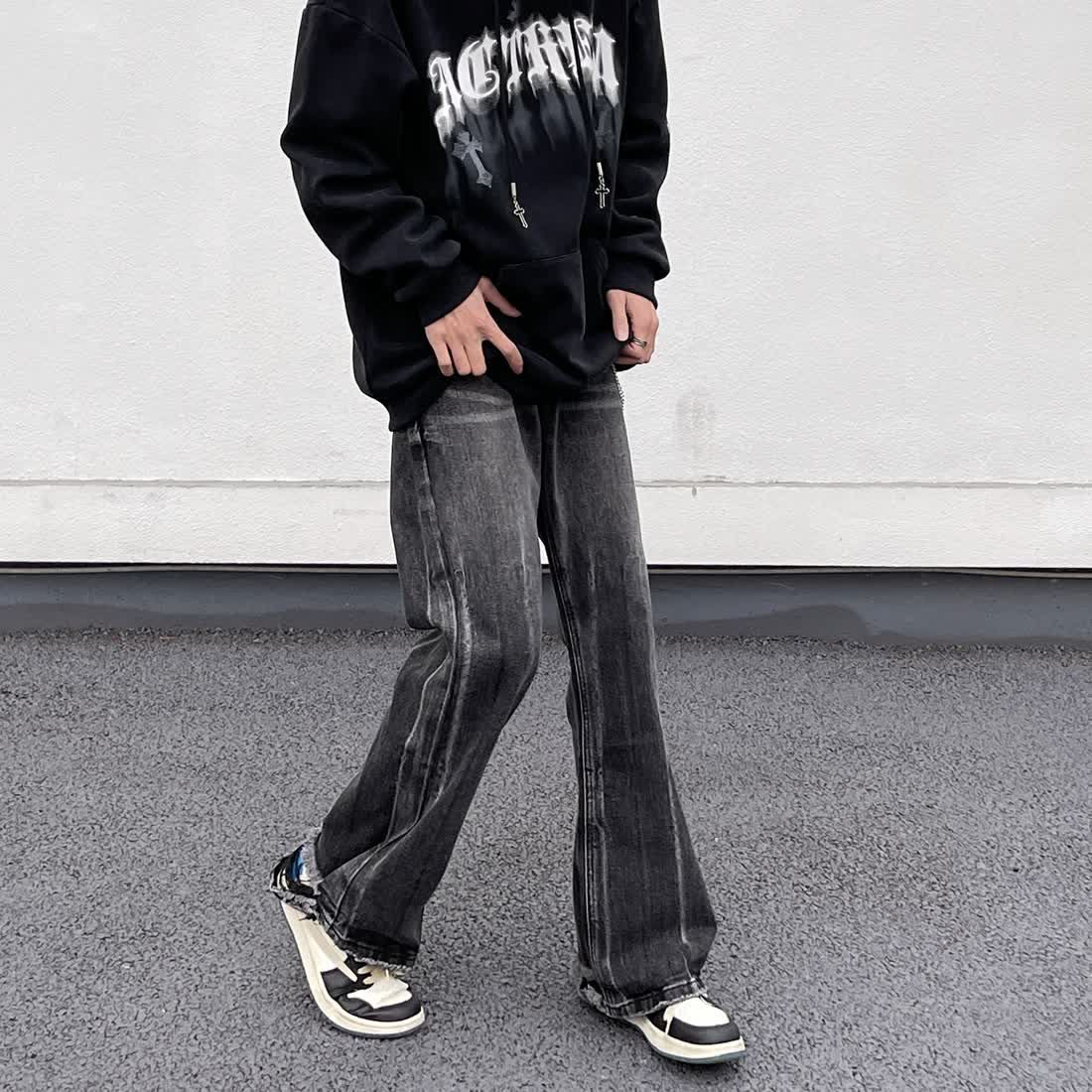美式復古hiphop水洗牛仔褲男高街潮牌vibe寬鬆闊腿長褲子直筒褲