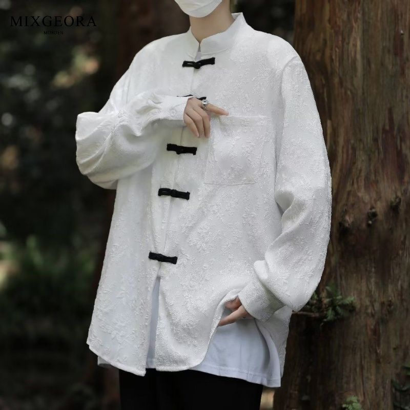MIX GEORA新中式男装中国风立领花衬衫外套改良中山汉服民国唐装