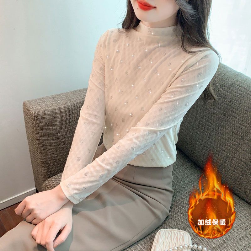 半高領打底衫長袖T恤女2023年新款秋冬時髦時尚洋氣加絨顯瘦上衣