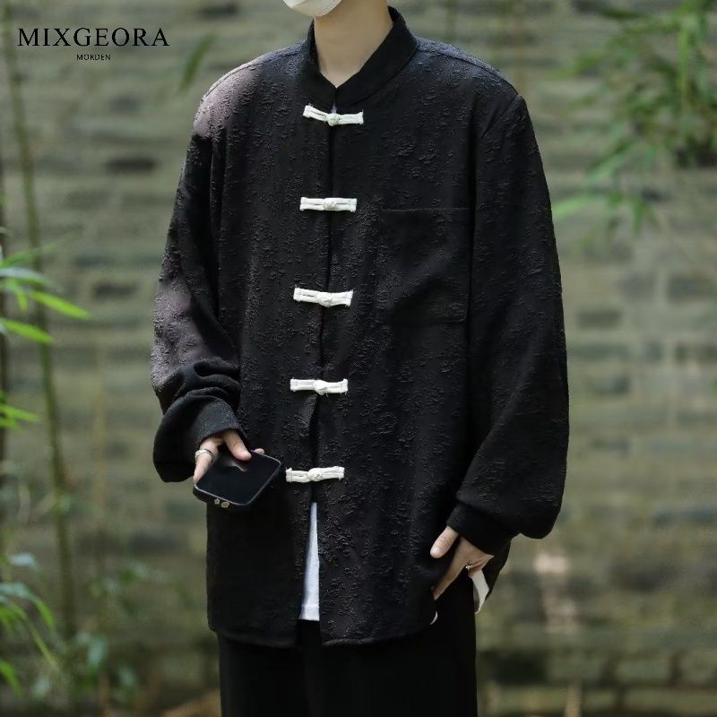 MIX GEORA新中式男装中国风立领花衬衫外套改良中山汉服民国唐装
