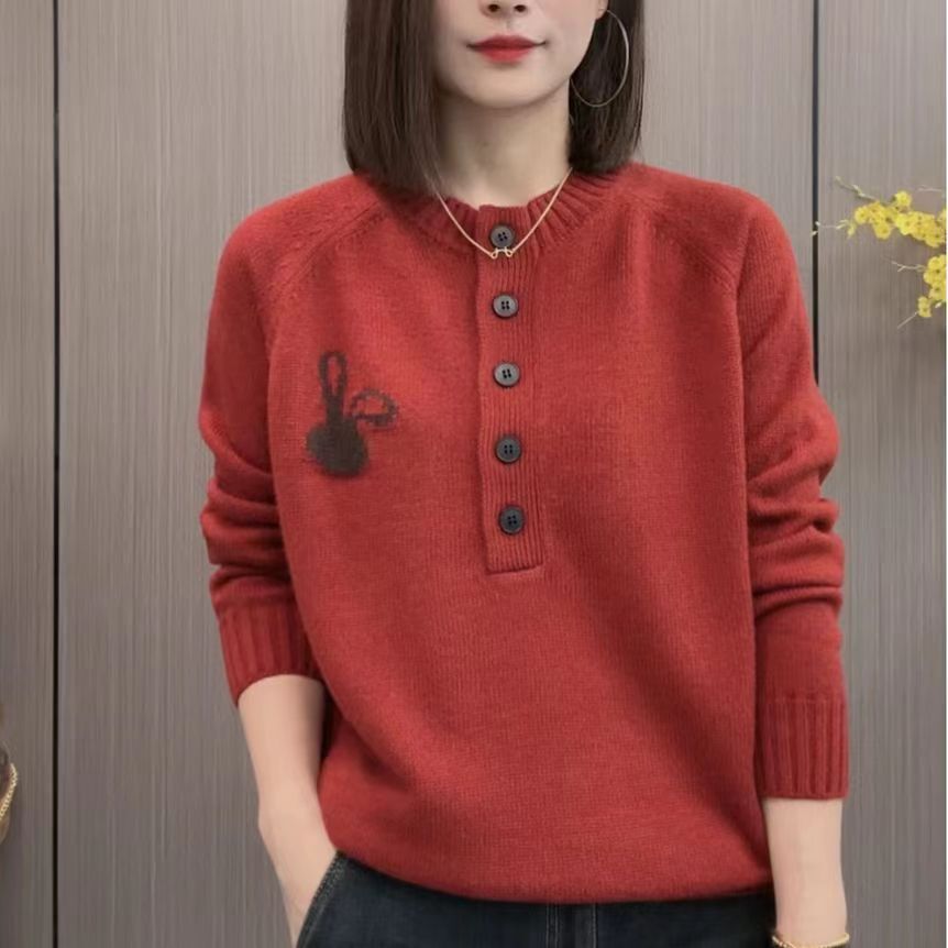 針織衫女士毛衣女款大碼女裝冬季2023新款減齡提花打底衫洋毛上衣