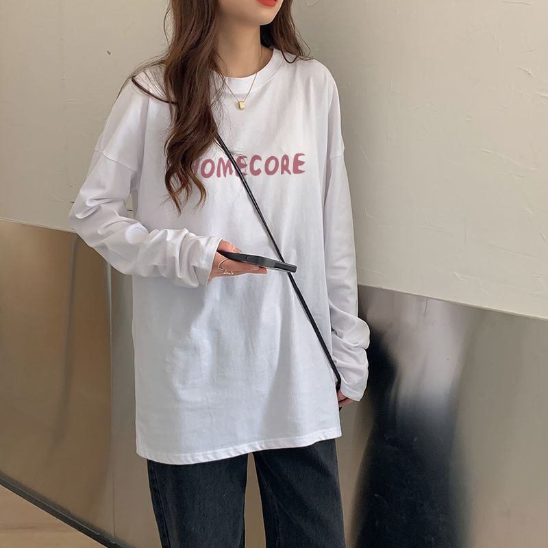 2023秋季新款長袖T恤女寬鬆白色純棉打底衫秋冬內搭上衣短袖時尚t