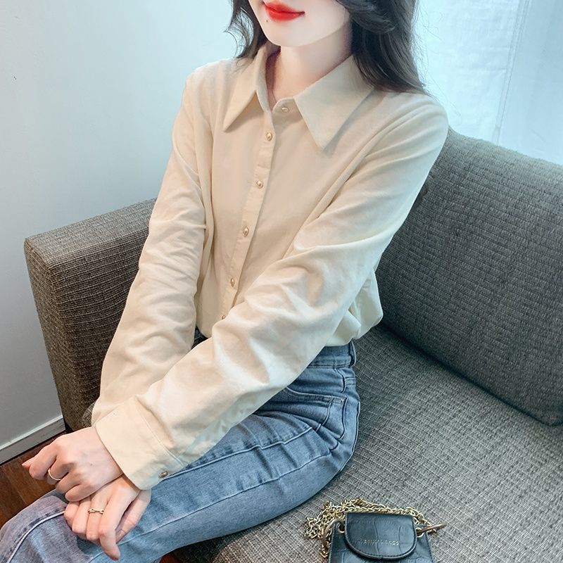 2023燈芯絨襯衫女秋季新款2024法式高級感簡約單排扣顯瘦上衣女潮