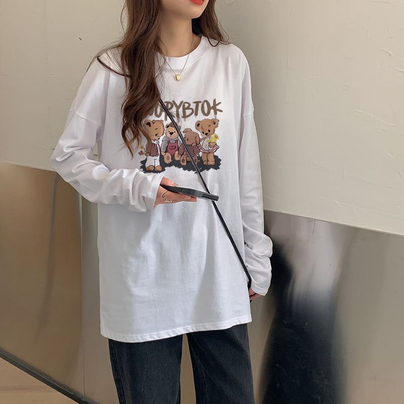 2023秋季新款長袖T恤女寬鬆白色純棉打底衫秋冬內搭上衣短袖時尚t