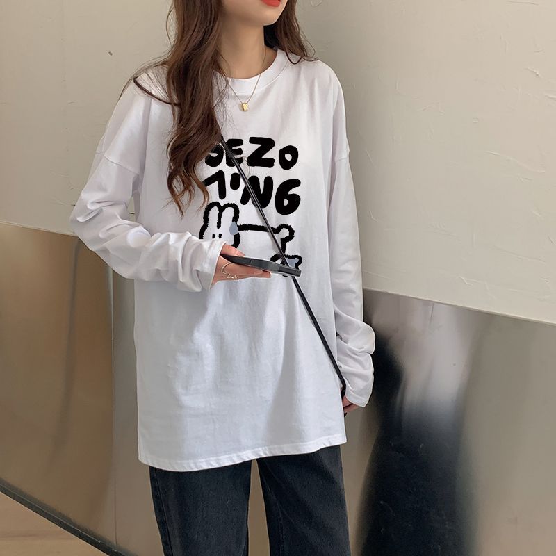 2023秋季新款長袖T恤女寬鬆白色純棉打底衫秋冬內搭上衣短袖時尚t