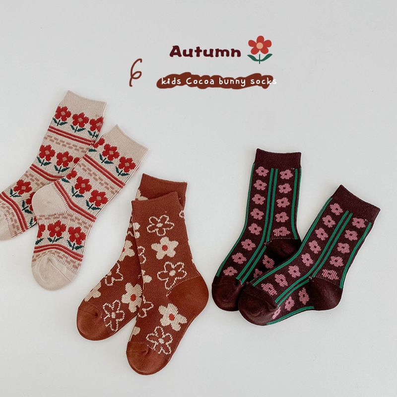 Children's Socks  Autumn Double Needle Dream Garden Socks Combed Cotton Cute Flower Girls Socks