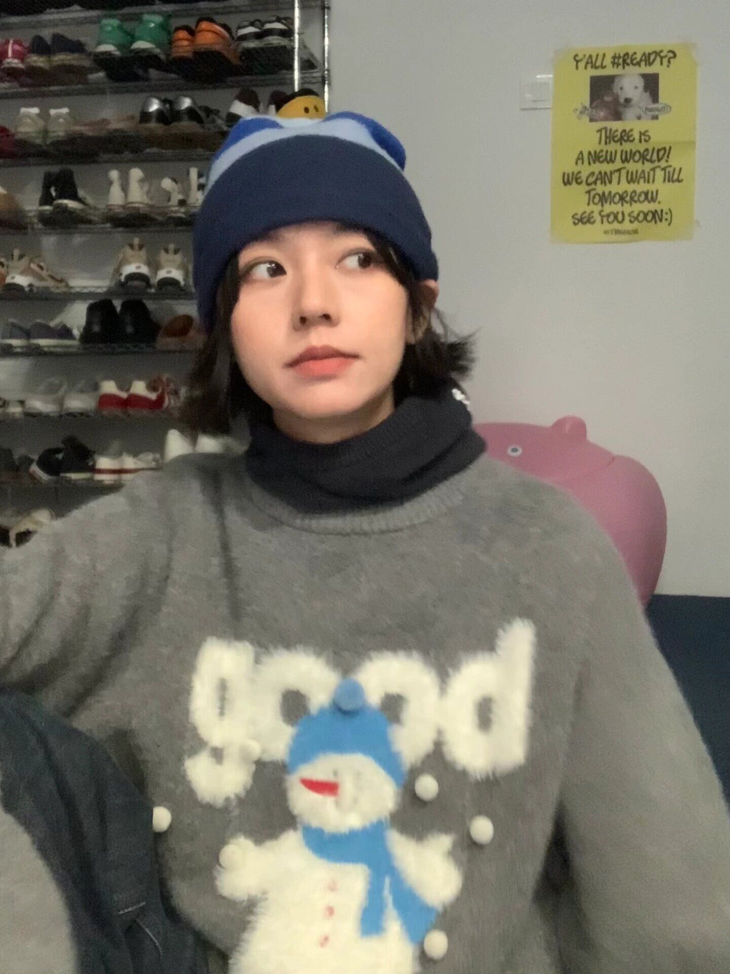 日系復古可愛卡通雪人毛衣女寬鬆加厚高級設計感圓領秋冬軟糯上衣