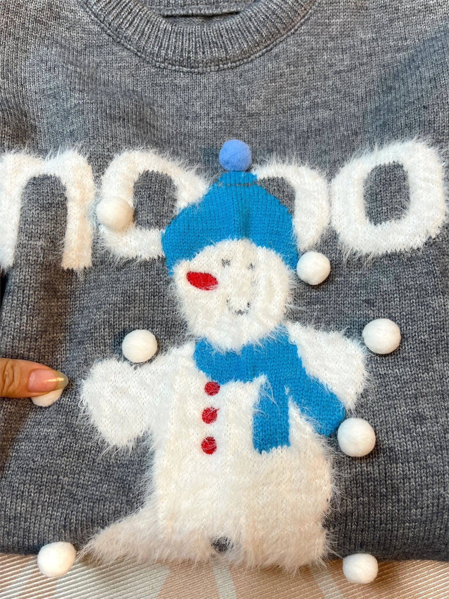 圣诞氛围感穿搭卡通雪人毛衣女宽松加厚设计感秋冬季软糯针织上衣