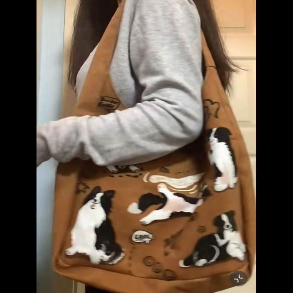 Autumn and winter fashionable short-leg retro one-shoulder niche original cute puppy print bag large-capacity casual canvas bag