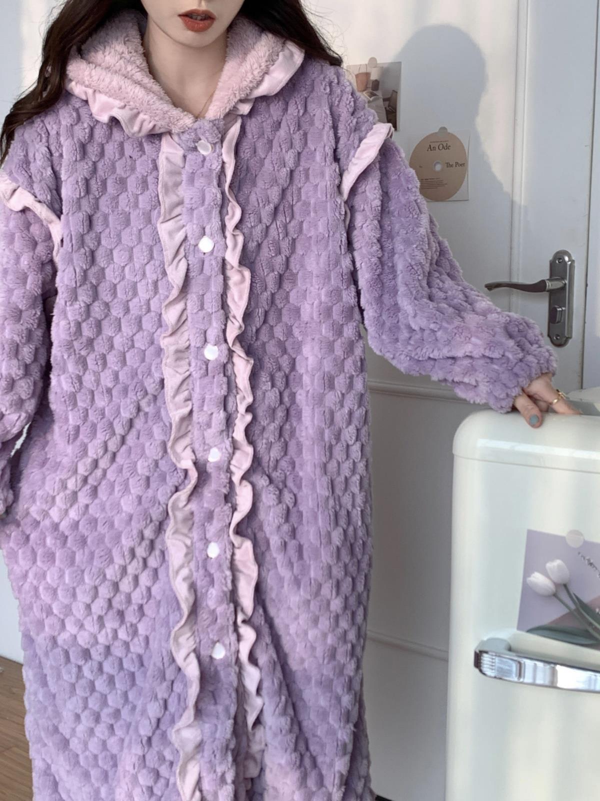 珊瑚絨睡衣女冬款加絨加厚長袖睡袍新款學生卡通可愛風家居服套裝