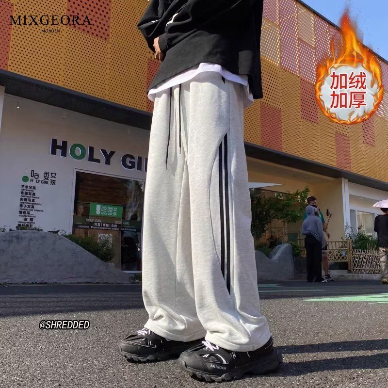 MIX GEORA gray heavy striped sports pants for boys in autumn straight American fashion brand handsome casual pants