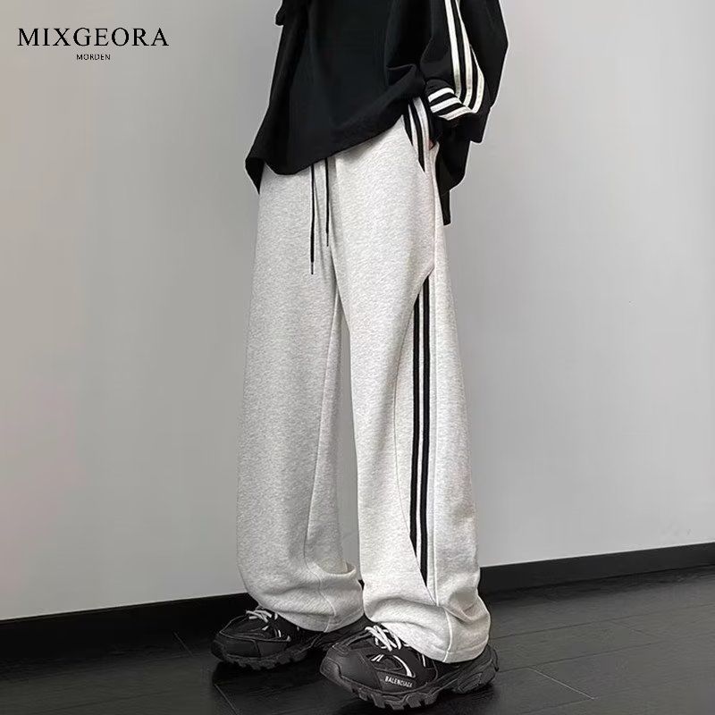 MIX GEORA美式灰色条纹裤子男秋季直筒卫裤休闲潮高级感运动长裤