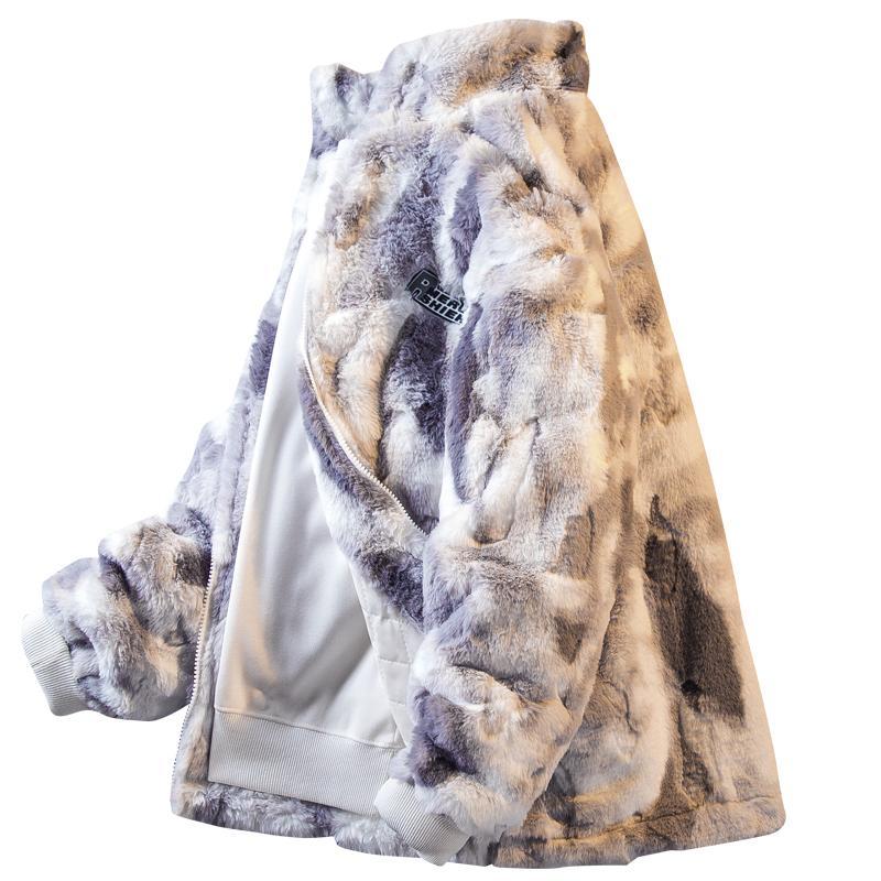 Paul trendy lamb wool tie-dye jacket for men and women, winter trendy brand plus velvet, thickened stand-up collar, loose couple cotton coat
