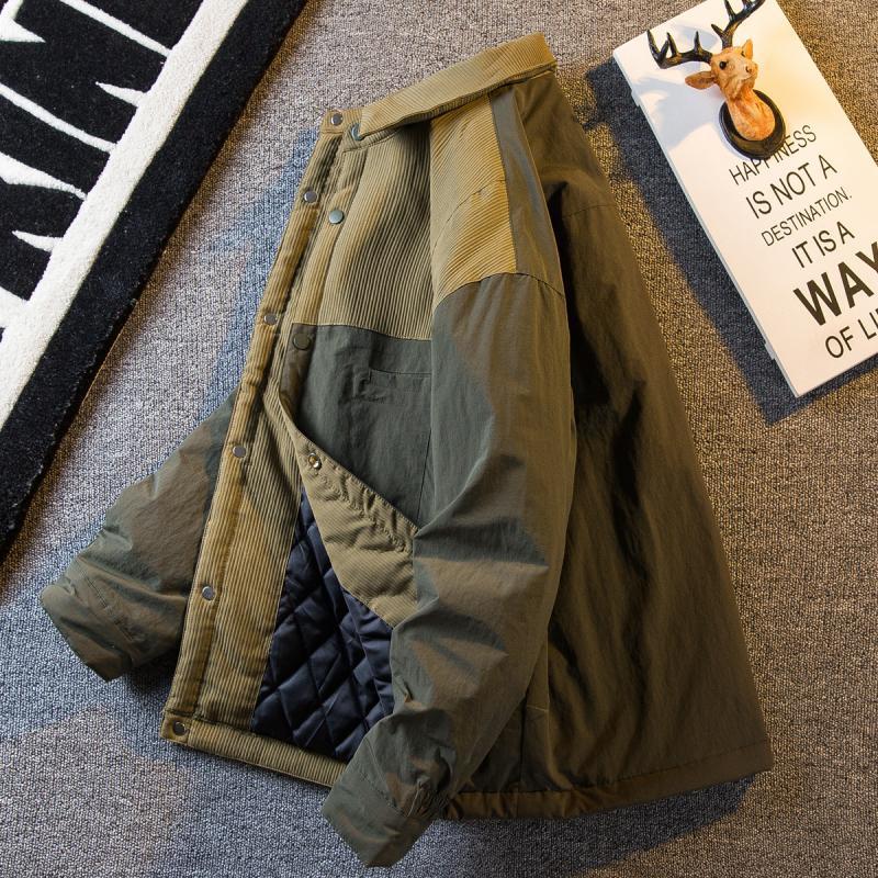 Paul's trendy corduroy spliced ​​lapel jacket, cotton-padded jacket for men, winter warm and thickened cotton-padded jacket, men's quilted jacket