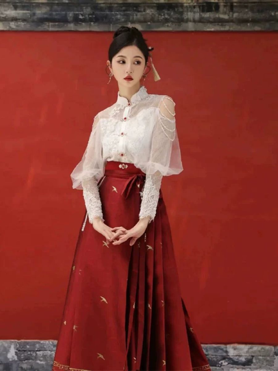 新中式国风晨袍汉服马面裙套装敬酒服新娘结婚便装回门订婚礼服裙