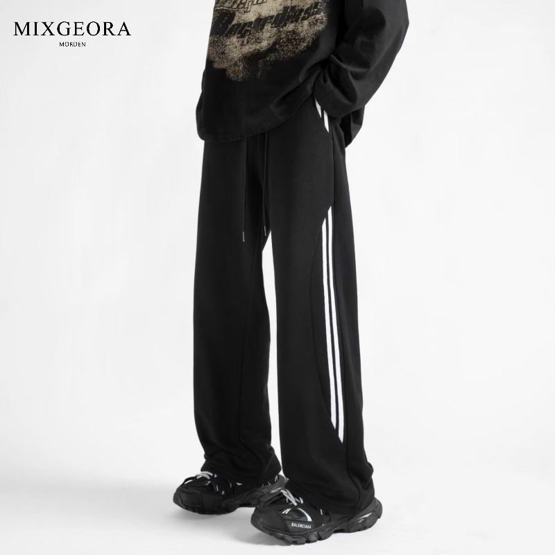 MIX GEORA美式灰色条纹裤子男秋季直筒卫裤潮牌休闲百搭运动裤ins