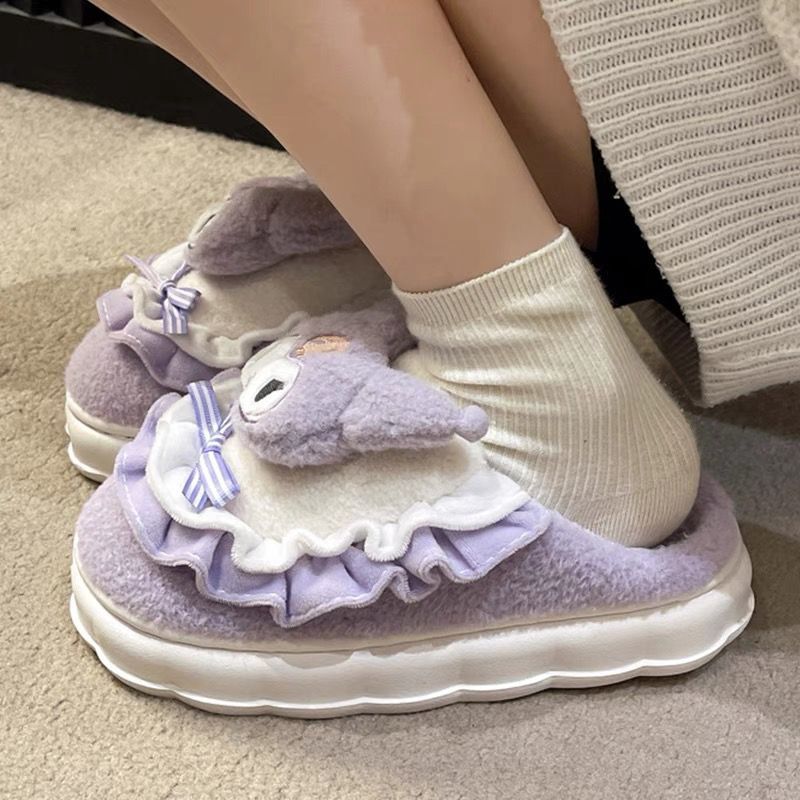 Cartoon Cute Kuromi Cinnamon Dog Winter Cotton Slippers for Women Thick Sole Non-Slip Plush Cotton Indoor Home Daily