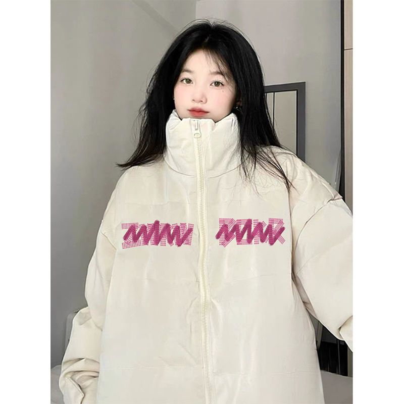 Recommended for personal use!  Super-sharp off-white stand-collar cotton-padded jacket with velvet and thickened jacket for female students to wear to their party style