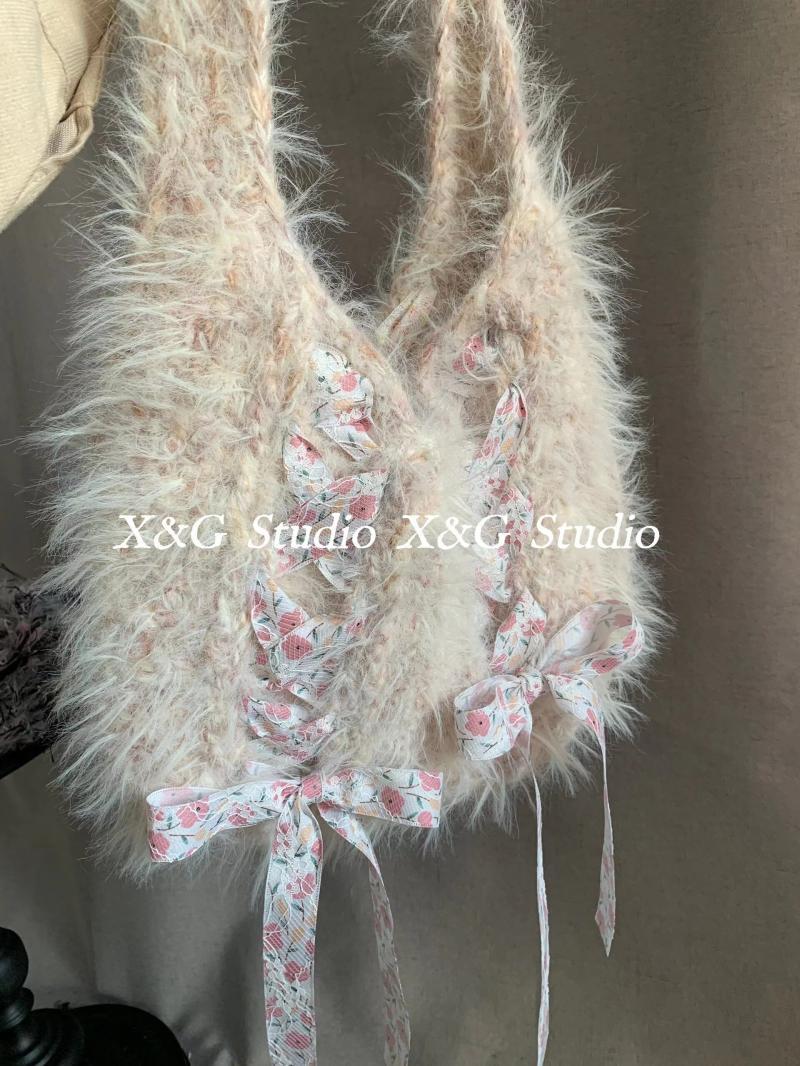 Autumn and winter milk fairy plush bag ballet style bow handbag 2023 new style shoulder bag for women