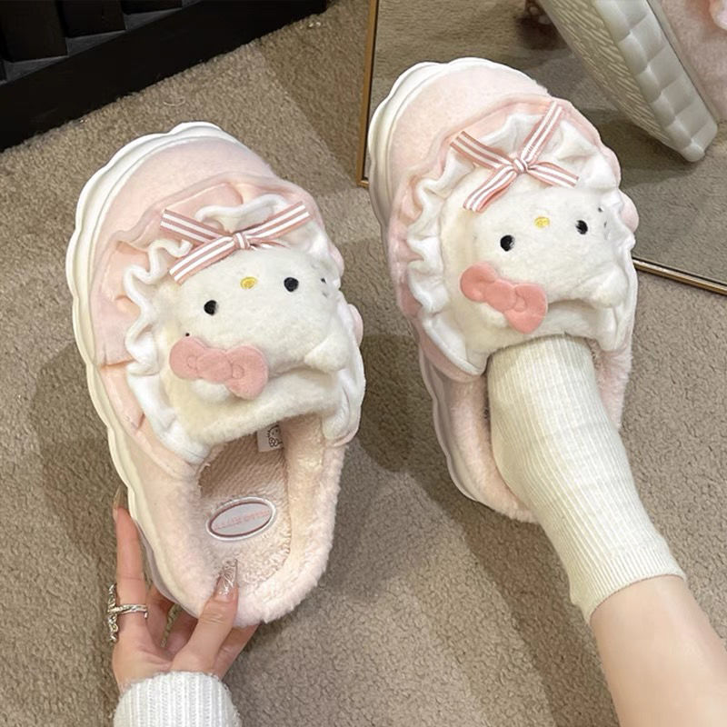 Cartoon Cute Kuromi Cinnamon Dog Winter Cotton Slippers for Women Thick Sole Non-Slip Plush Cotton Indoor Home Daily