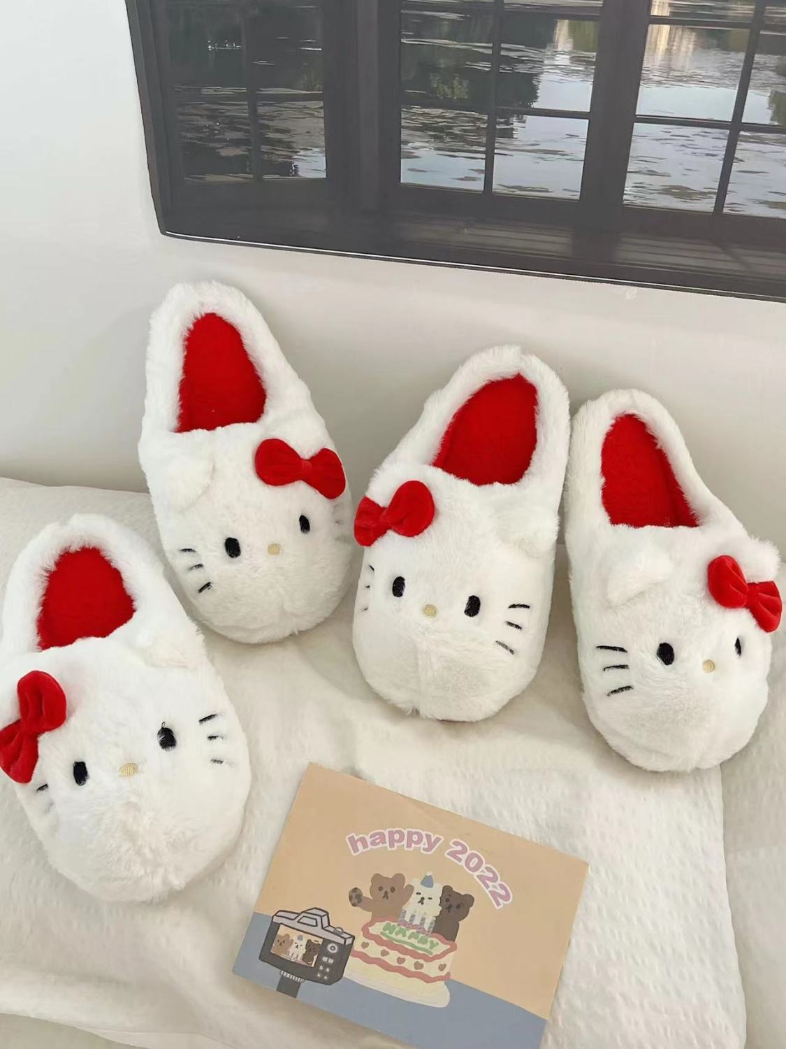 Classic Winter Limited Cartoon Thickened Plush Warm Kitty Cotton Slippers Indoor Non-Slip Slippers Girlfriend Gift