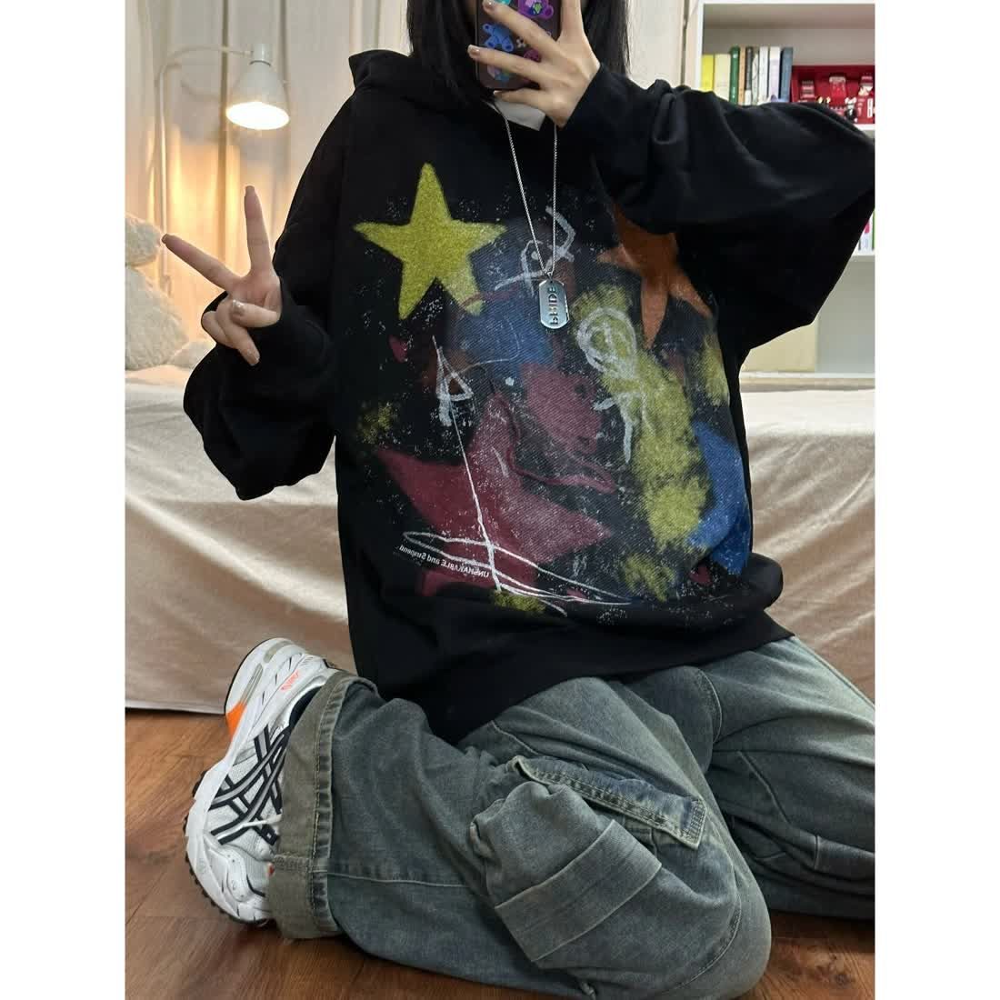 美式復古大口袋工裝牛仔褲男女春秋季新款寬鬆bf街頭闊腿長褲子潮