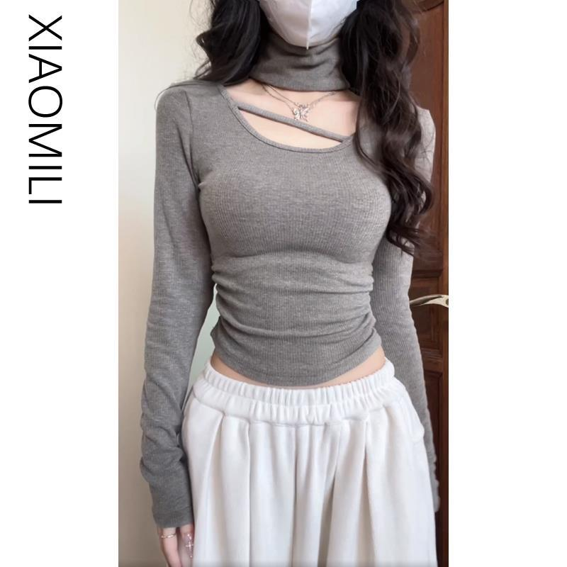 德絨保暖設計感掛脖打底衫女秋冬純欲風修身顯瘦高領短款長袖上衣