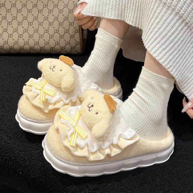 Cartoon Cute Kuromi Cinnamon Dog Winter Cotton Slippers for Women Thick Sole Non-Slip Plush Cotton Indoor Home Daily