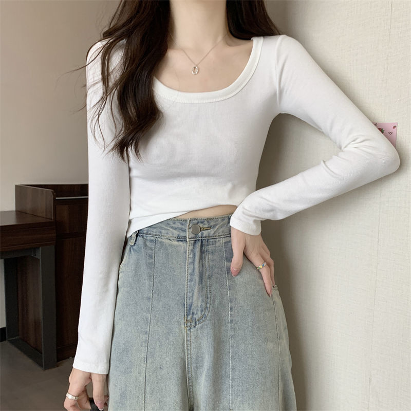 White bottoming shirt women's long-sleeved t-shirt 2023 new autumn inner slim fit autumn and winter short tops for women
