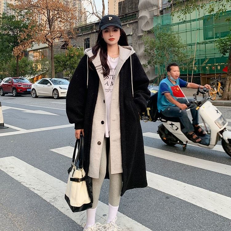  chic autumn and winter new long hooded skirt jacket slimming versatile loose fashion jacket ins trend