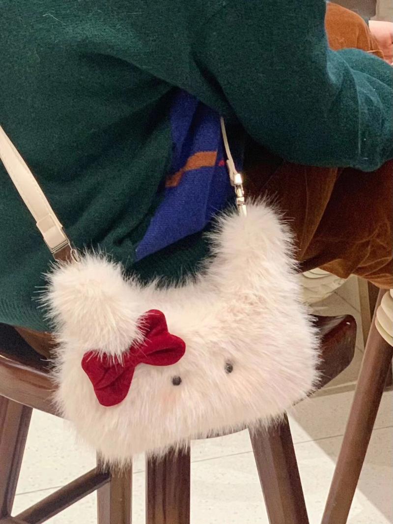 2023 Autumn and Winter New Niche Design Cartoon Handbag Plush Contrast Color Kitten Bag Exquisite and Versatile Crossbody Bag