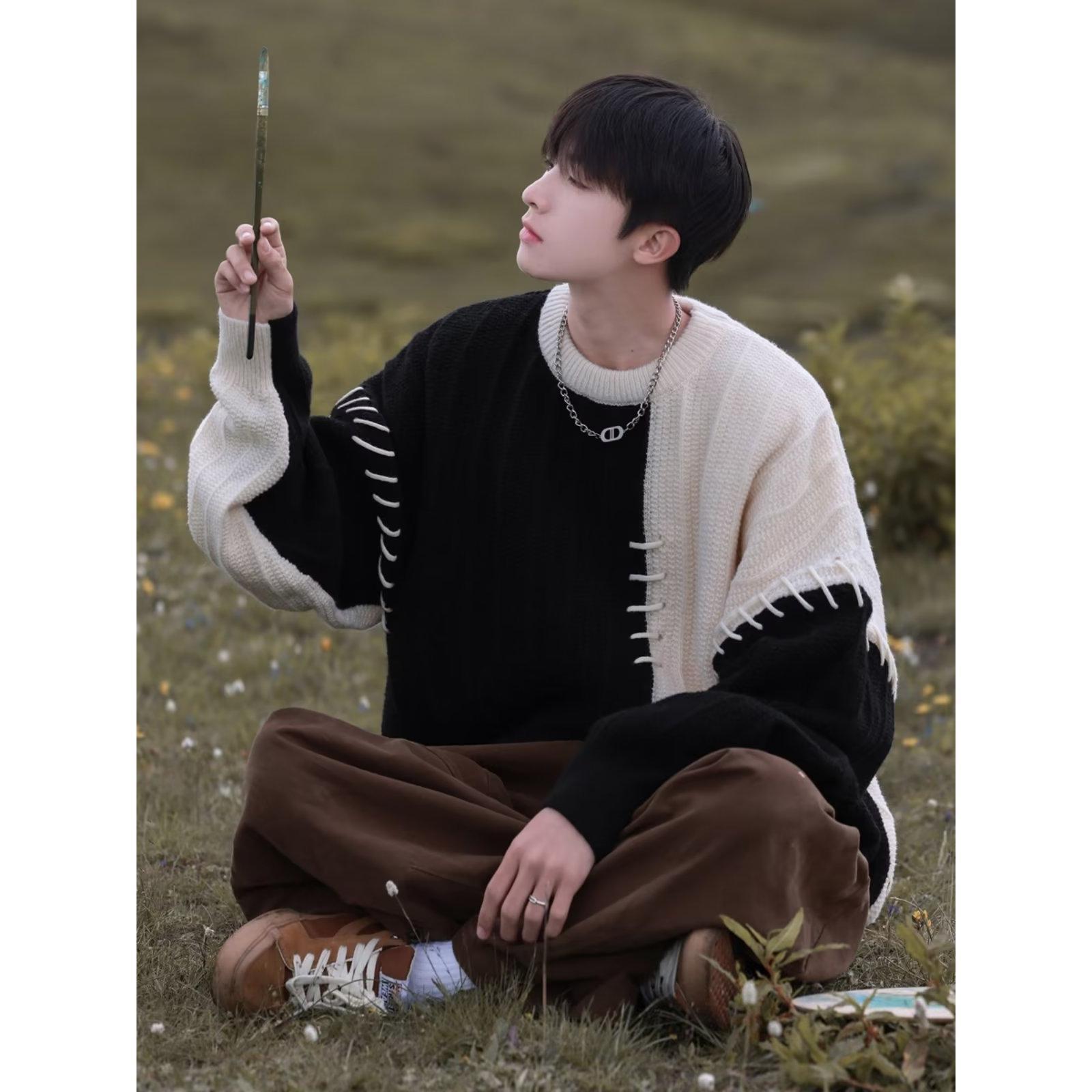 Autumn and winter thick sweater men's Korean style trendy loose Japanese sweater winter ins Hong Kong style lazy sweater jacket