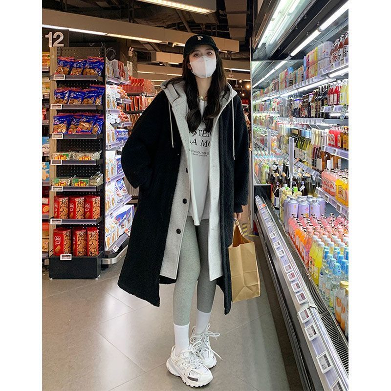  chic autumn and winter new long hooded skirt jacket slimming versatile loose fashion jacket ins trend