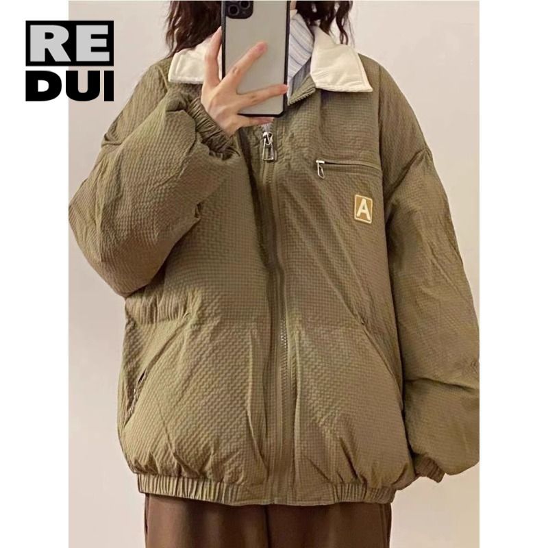 日系cityboy貼標華夫格棉服男女冬季ins潮酷風學生加厚保暖麵包服