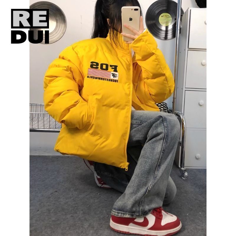 美式復古旗幟印花棉衣棉服男女秋冬季加厚情侶保暖麵包服外套潮流