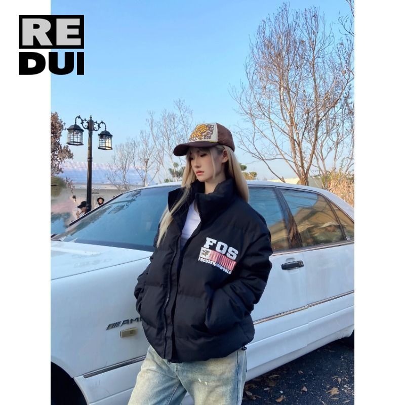 美式復古簡約字母情侶款棉服上衣寬鬆加厚保暖棉襖麵包服男ins潮