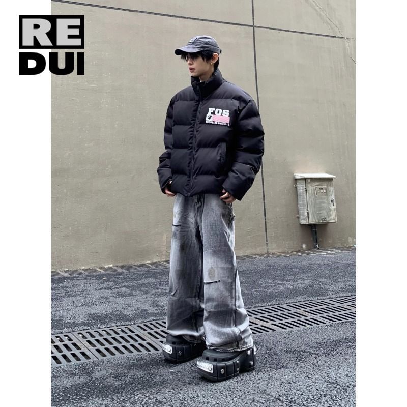 美式復古字母麵包棉服立領男女國潮冬季潮牌情侶高街棉衣加厚外套
