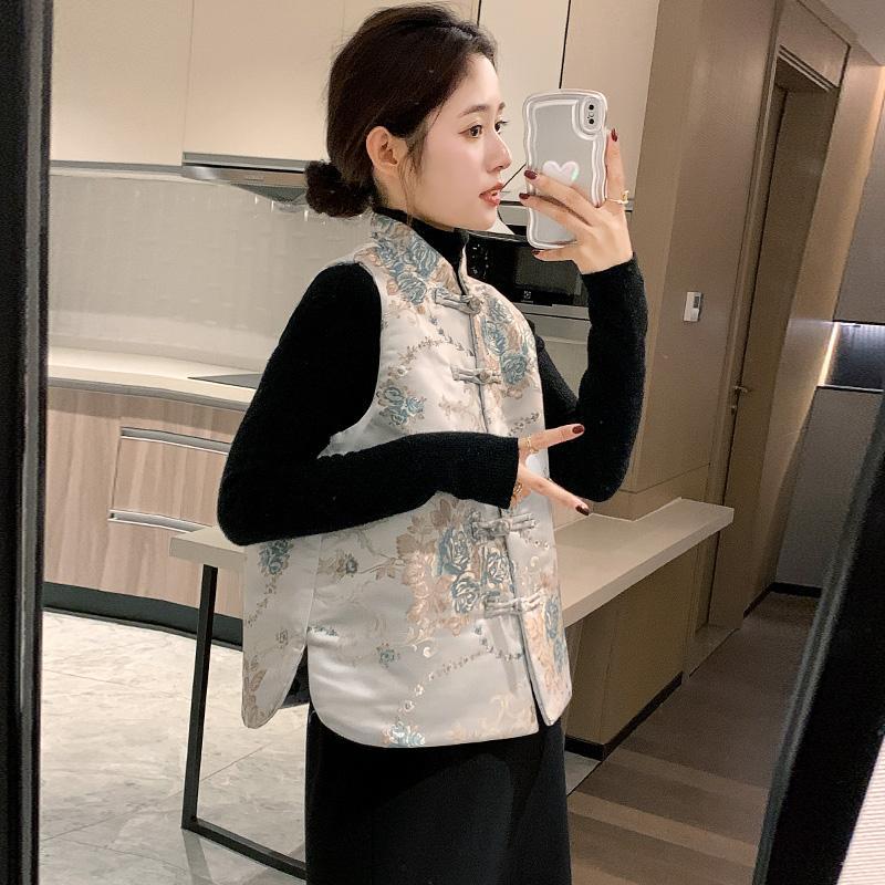  new autumn and winter new literary and artistic temperament socialite new Chinese style stand collar retro thickened Tang suit Chinese style cardigan vest