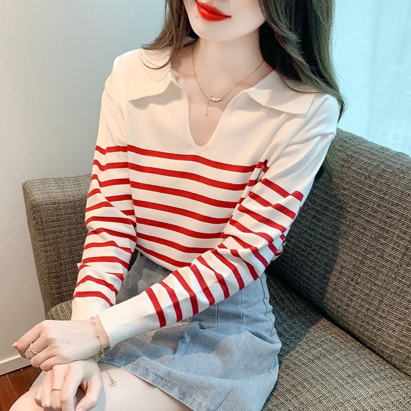 2024春季新款長袖半開領百搭套頭甜美淑女洋氣減齡小眾外穿針織衫
